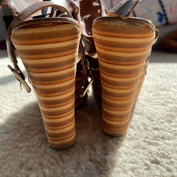 Handmade leather wedge sandals sz 37 - Picture 3 of 6